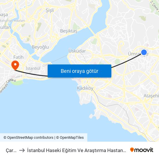 Çarşı to İstanbul Haseki Eğitim Ve Araştırma Hastanesi map