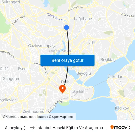 Alibeyköy (M7) to İstanbul Haseki Eğitim Ve Araştırma Hastanesi map