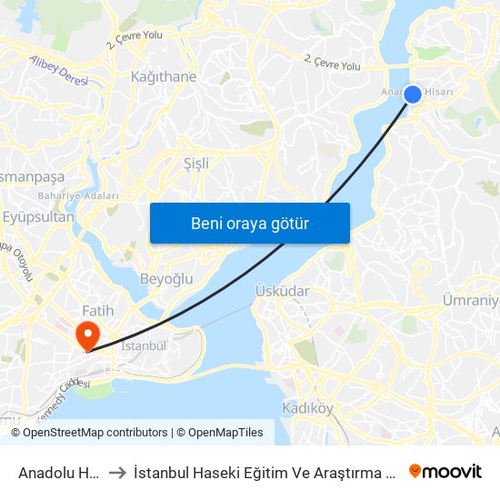 Anadolu Hisarı to İstanbul Haseki Eğitim Ve Araştırma Hastanesi map