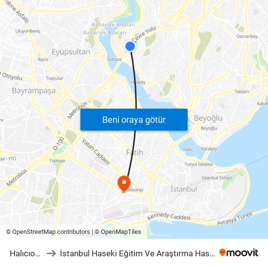 Halıcıoğlu to İstanbul Haseki Eğitim Ve Araştırma Hastanesi map
