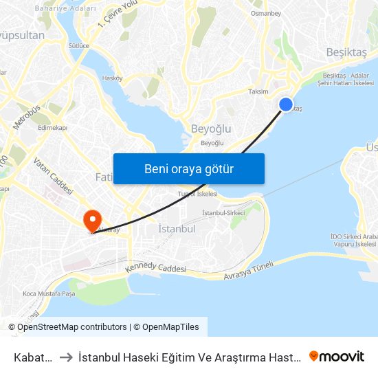 Kabataş to İstanbul Haseki Eğitim Ve Araştırma Hastanesi map