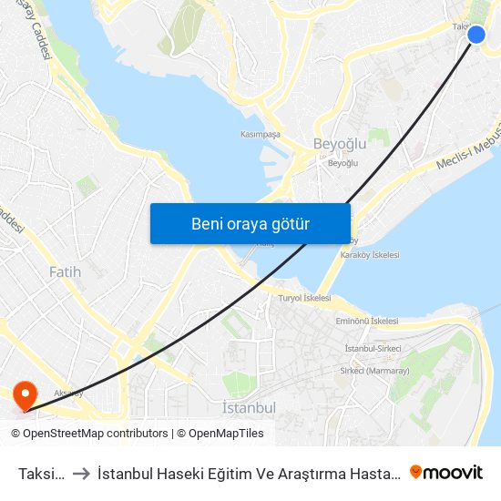Taksim to İstanbul Haseki Eğitim Ve Araştırma Hastanesi map