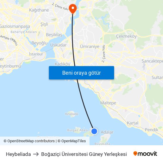 Heybeliada to Boğaziçi Üniversitesi Güney Yerleşkesi map