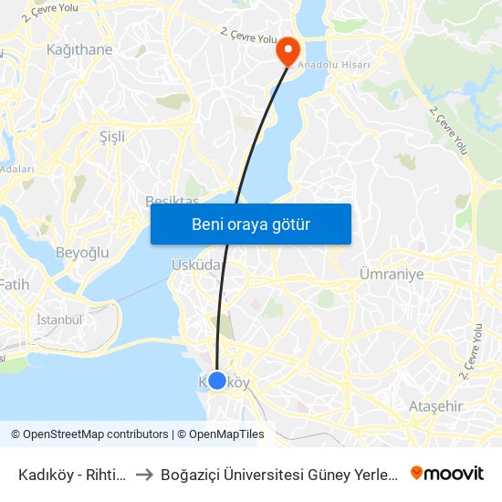 Kadıköy - Rihtim2 to Boğaziçi Üniversitesi Güney Yerleşkesi map