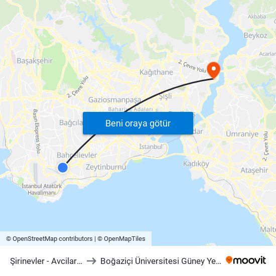 Şirinevler - Avcilar Yönü to Boğaziçi Üniversitesi Güney Yerleşkesi map