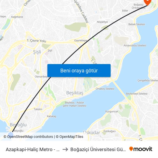 Azapkapi-Haliç Metro - Karaköy Yönü to Boğaziçi Üniversitesi Güney Yerleşkesi map