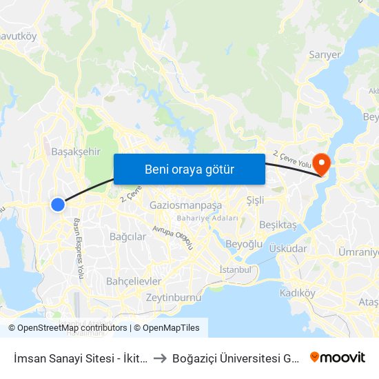 İmsan Sanayi Sitesi - İkitelli Garaji Yönü to Boğaziçi Üniversitesi Güney Yerleşkesi map