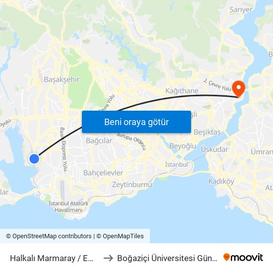 Halkalı Marmaray / Eminönü Yönü to Boğaziçi Üniversitesi Güney Yerleşkesi map