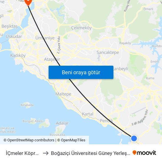 İÇmeler Köprüsü to Boğaziçi Üniversitesi Güney Yerleşkesi map