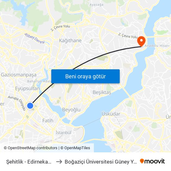 Şehitlik  - Edirnekapi Yönü to Boğaziçi Üniversitesi Güney Yerleşkesi map