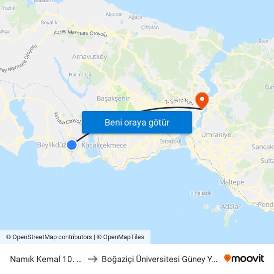 Namık Kemal 10. Sokak to Boğaziçi Üniversitesi Güney Yerleşkesi map