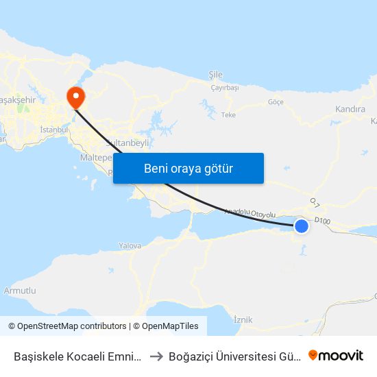 Başiskele Kocaeli Emniyet Müdürlüğü to Boğaziçi Üniversitesi Güney Yerleşkesi map