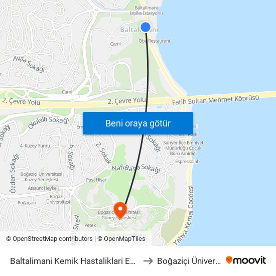 Baltalimani Kemik Hastaliklari Eğitim Ve Araştirma Hastanesi - Beşiktaş Yönü to Boğaziçi Üniversitesi Güney Yerleşkesi map