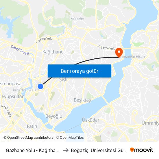 Gazhane Yolu - Kağithane Garaji Yönü to Boğaziçi Üniversitesi Güney Yerleşkesi map