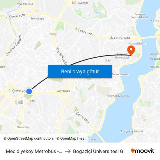 Mecidiyeköy Metrobüs - Çağlayan Yönü to Boğaziçi Üniversitesi Güney Yerleşkesi map