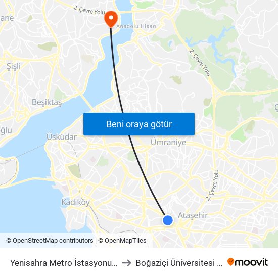 Yenisahra Metro İstasyonu - Bati Ataşehir Yönü to Boğaziçi Üniversitesi Güney Yerleşkesi map