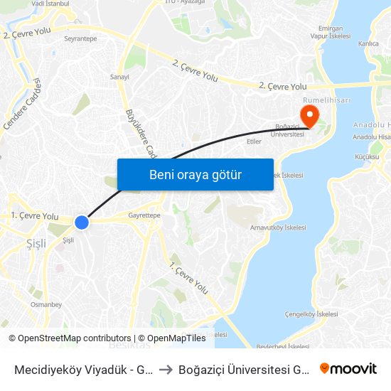 Mecidiyeköy Viyadük - Gayrettepe Yönü to Boğaziçi Üniversitesi Güney Yerleşkesi map