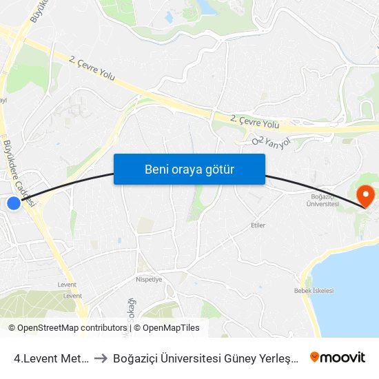 4.Levent Metro to Boğaziçi Üniversitesi Güney Yerleşkesi map