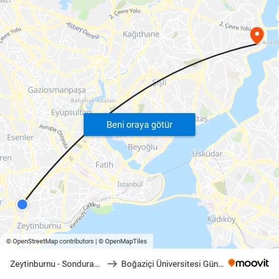 Zeytinburnu - Sondurak(93m) Yönü to Boğaziçi Üniversitesi Güney Yerleşkesi map