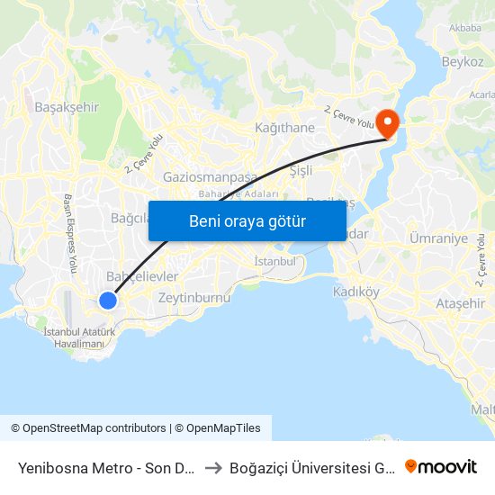 Yenibosna Metro - Son Durak(36cy) Yönü to Boğaziçi Üniversitesi Güney Yerleşkesi map