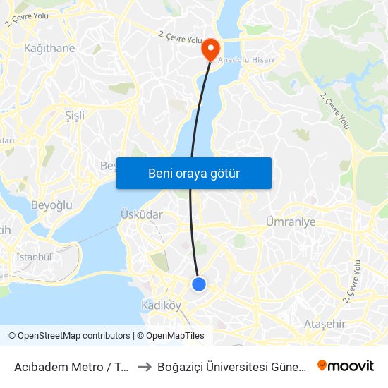 Acıbadem Metro  / Tuzla Yönü to Boğaziçi Üniversitesi Güney Yerleşkesi map