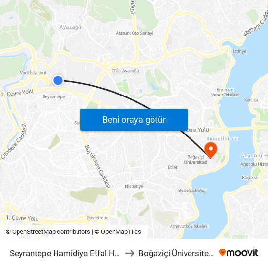 Seyrantepe Hamidiye Etfal Hastanesi - Seyrantepe Yönü to Boğaziçi Üniversitesi Güney Yerleşkesi map