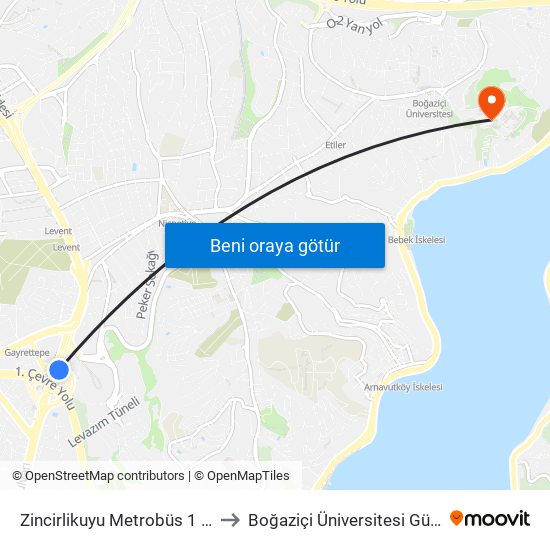 Zincirlikuyu Metrobüs 1 / Maslak Yönü to Boğaziçi Üniversitesi Güney Yerleşkesi map