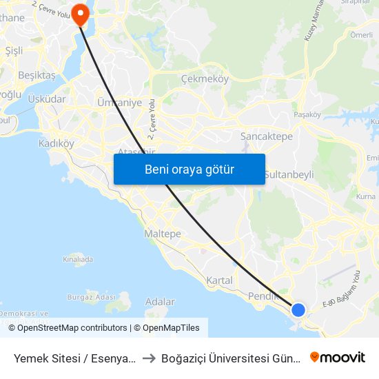 Yemek Sitesi / Esenyalı 133 Yönü to Boğaziçi Üniversitesi Güney Yerleşkesi map