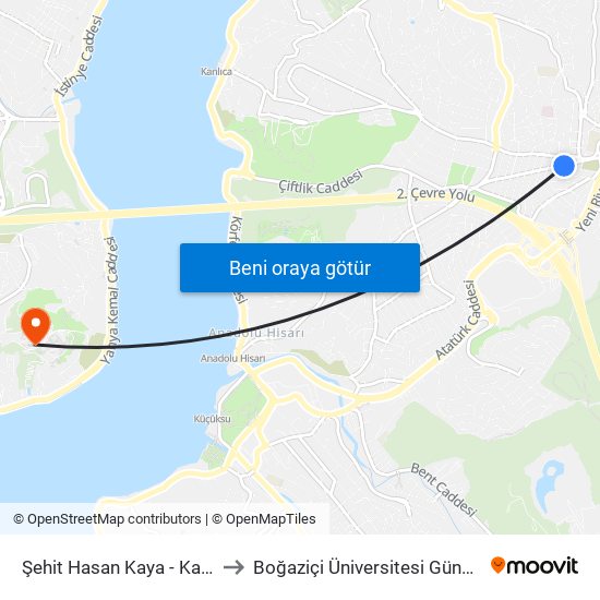 Şehit Hasan Kaya - Kavacik Yönü to Boğaziçi Üniversitesi Güney Yerleşkesi map