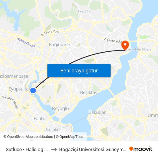 Sütlüce - Halicioglu Yönü to Boğaziçi Üniversitesi Güney Yerleşkesi map