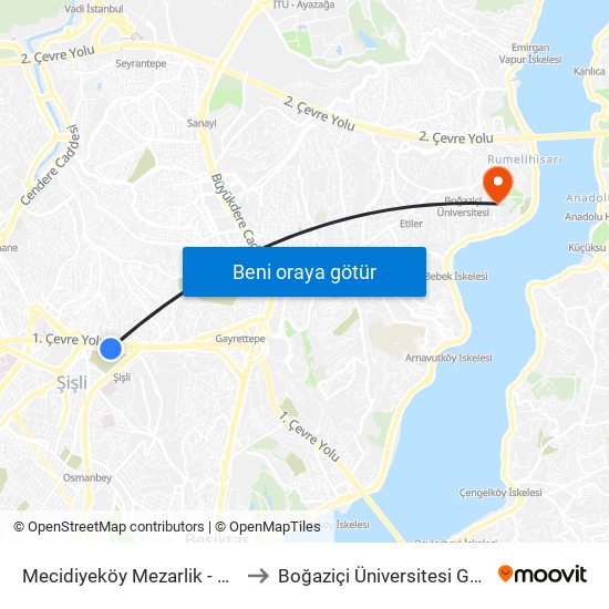 Mecidiyeköy Mezarlik - Peron 251 Yönü to Boğaziçi Üniversitesi Güney Yerleşkesi map