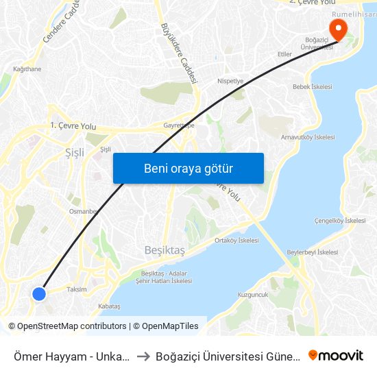 Ömer Hayyam - Unkapani Yönü to Boğaziçi Üniversitesi Güney Yerleşkesi map