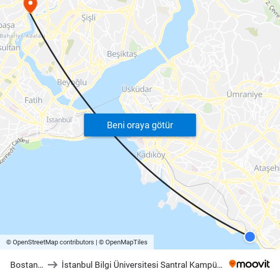 Bostancı to İstanbul Bilgi Üniversitesi Santral Kampüsü map