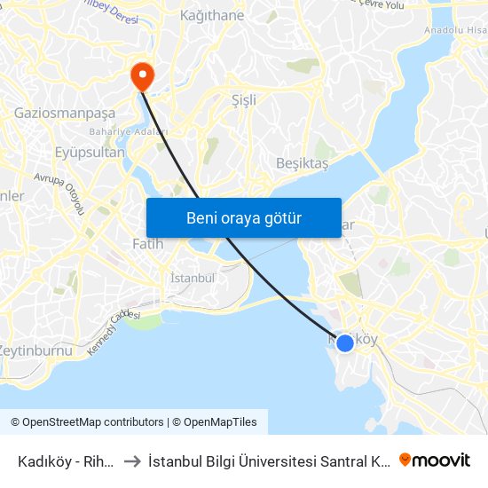 Kadıköy - Rihtim1 to İstanbul Bilgi Üniversitesi Santral Kampüsü map