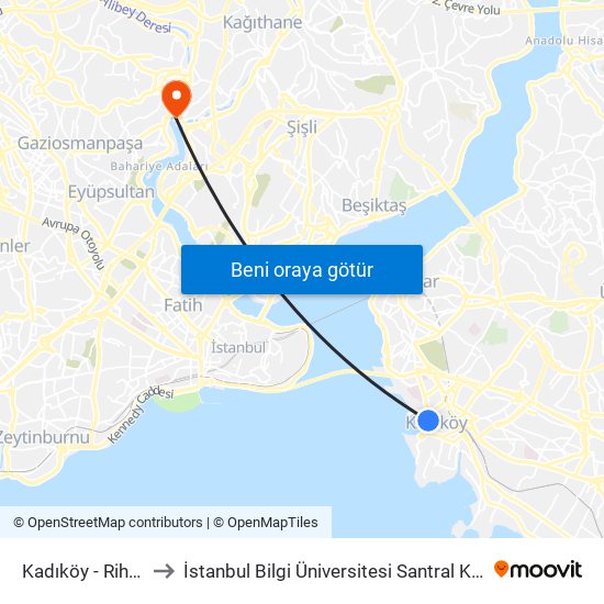 Kadıköy - Rihtim2 to İstanbul Bilgi Üniversitesi Santral Kampüsü map