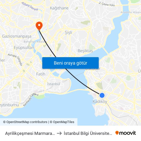 Ayrilikçeşmesi Marmaray - Baglarbasi Yönü to İstanbul Bilgi Üniversitesi Santral Kampüsü map