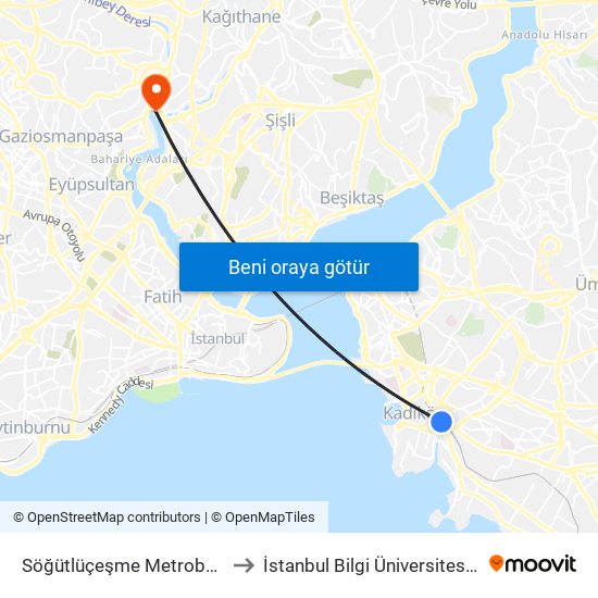 Söğütlüçeşme Metrobüs - Kadiköy Yönü to İstanbul Bilgi Üniversitesi Santral Kampüsü map