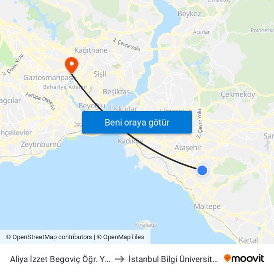 Aliya İzzet Begoviç Öğr. Yurdu - Son Durak Yönü to İstanbul Bilgi Üniversitesi Santral Kampüsü map