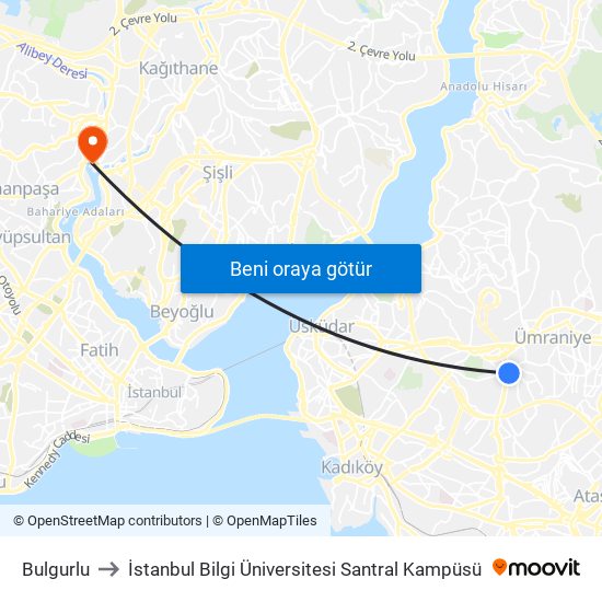 Bulgurlu to İstanbul Bilgi Üniversitesi Santral Kampüsü map