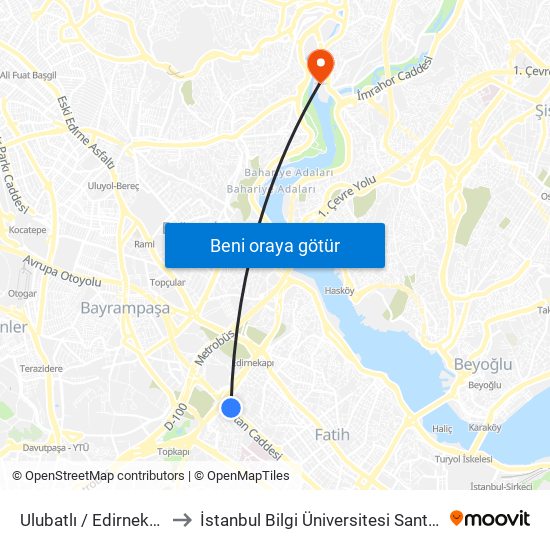 Ulubatlı / Edirnekapı Yönü to İstanbul Bilgi Üniversitesi Santral Kampüsü map