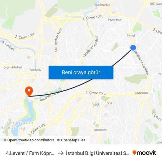4.Levent / Fsm Köprü(500t) Yönü to İstanbul Bilgi Üniversitesi Santral Kampüsü map