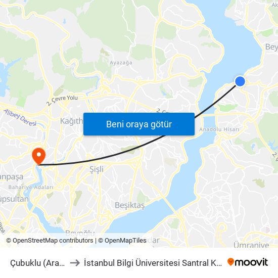 Çubuklu (Arabalı) to İstanbul Bilgi Üniversitesi Santral Kampüsü map
