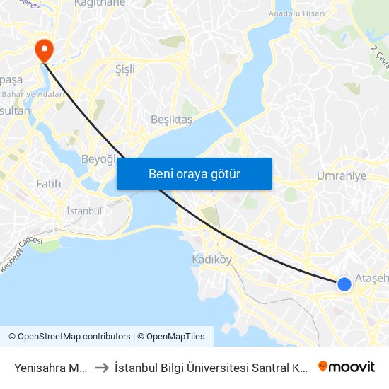 Yenisahra Metro to İstanbul Bilgi Üniversitesi Santral Kampüsü map