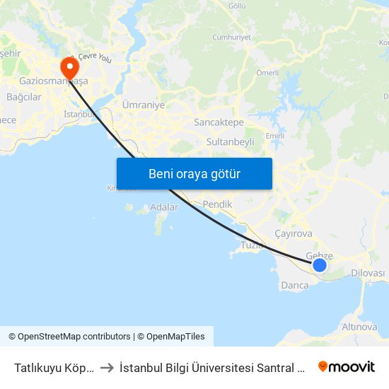 Tatlıkuyu Köprüsü to İstanbul Bilgi Üniversitesi Santral Kampüsü map