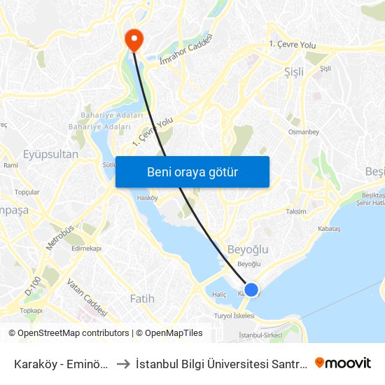 Karaköy - Eminönü Yönü to İstanbul Bilgi Üniversitesi Santral Kampüsü map