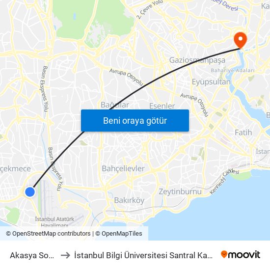 Akasya Sokak to İstanbul Bilgi Üniversitesi Santral Kampüsü map