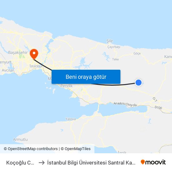 Koçoğlu Cami to İstanbul Bilgi Üniversitesi Santral Kampüsü map