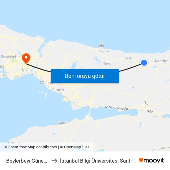 Beylerbeyi Güney Mevkii to İstanbul Bilgi Üniversitesi Santral Kampüsü map