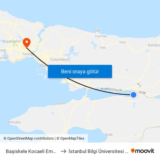 Başiskele Kocaeli Emniyet Müdürlüğü to İstanbul Bilgi Üniversitesi Santral Kampüsü map