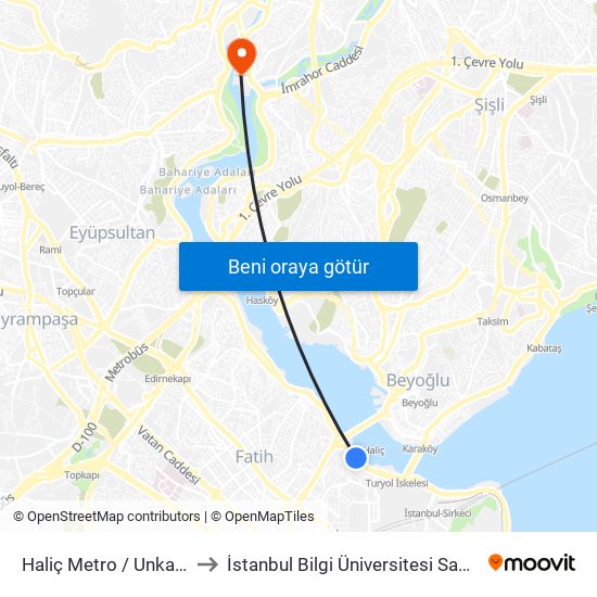 Haliç Metro / Unkapanı Yönü to İstanbul Bilgi Üniversitesi Santral Kampüsü map